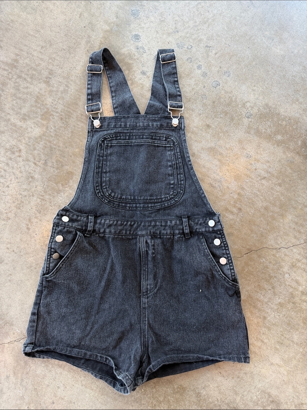 Black Denim Short Overalls